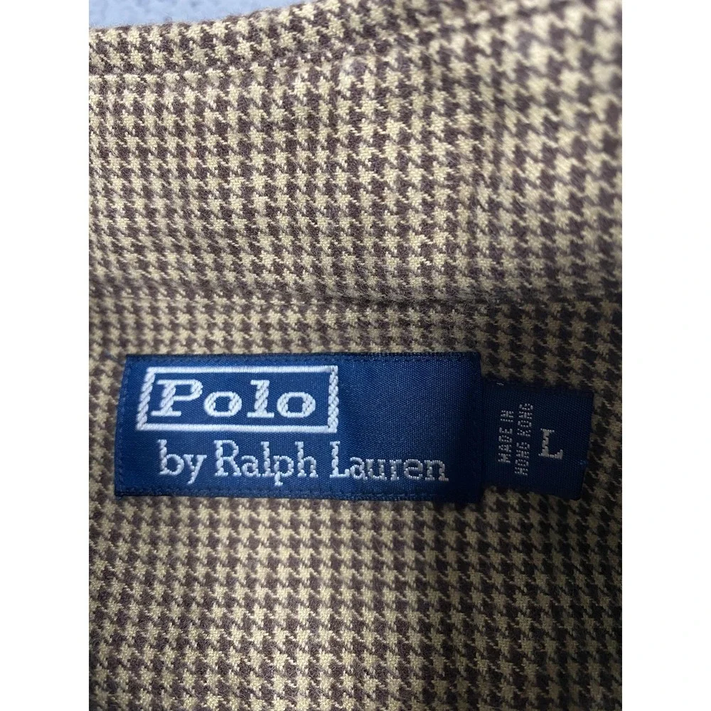 Polo Ralph Lauren Shirt‎ Mens Large Brown Tan Houndstooth Long Sleeve Button Up